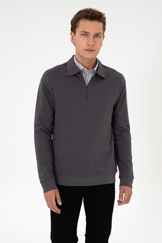 U.S. Polo Assn. Erkek Comfort Fit Yarım Fermuarlı Gri Sweatshirt 50316484-VR024