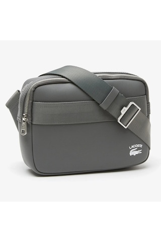 Lacoste Holiday Unisex Leather Bag 22 17 6 Hakiki Deri Ayarlanabilir Askılı Baskılı Unisex Postacı Çantası Gri