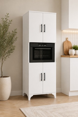 Renazzo %100 Mdf Çok Amaçlı 4 Kapaklı Büyük Boy Fırın Kiler Balkon Beyaz