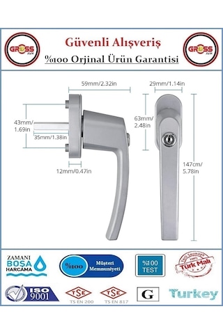 Pimapen Pencere Ve Balkon Kapı Kolu - Anahtarlı Kilitli - Tekli