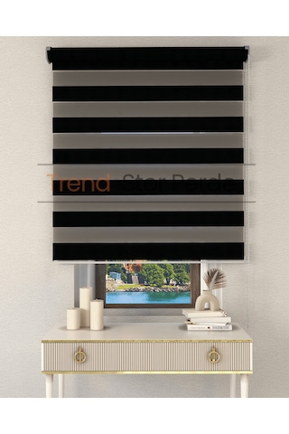 Siyah Bambu Etek Dilimsiz Zebra Stor Güneşlik Perde Siyah