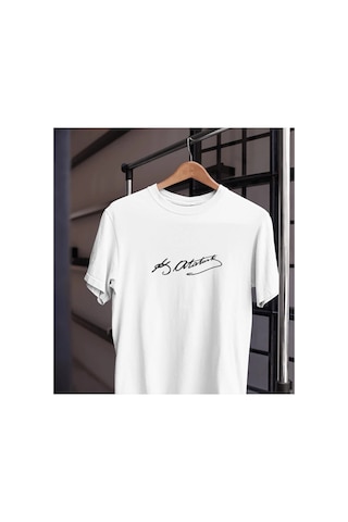 Tarzsokak Unısex Kadın Erkek Mustafa Kemal Atatürk Imza 10 Kasım %100 Pamuk Siyah Beyaz T-shirt