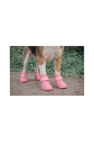 Akınalbella Su Geçirmez Pembe Renkli Köpek Botu, 4'lü Set, Koruyucu Antrasit