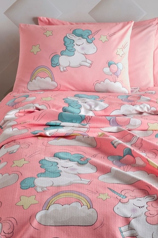 Enlora Home Doğal Pike Baskılı Tek Kişilik Unicornio Pembe