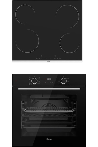 Ferre XE63CS Fryart - MS261 Vitroseramik 2'li Siyah Cam Ankastre Set