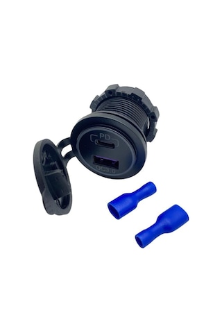 12v-24v Telefon Şarj Cihazı Usb+type-c 3 A Mavi Işık 28 Mm