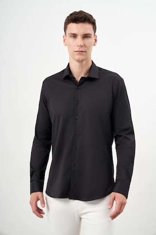 Morven Erkek Siyah Basic Düz Desen İtalyan Yaka Slim Fit Gömlek 25mc004001001 Siyah