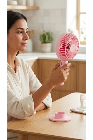 Mini El Fanı Şeker Pembesi Kompakt Tasarımlı, Usb Şarjlı Güçlü Taşınabilir Vantilatör Fan-pl106