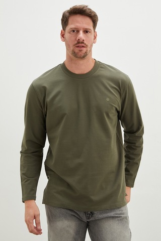 Fullamoda Baskılı Bisiklet Yaka Sweatshirt Koyu Yeşil