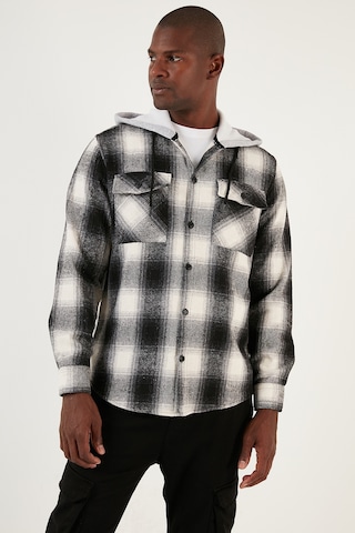 Buratti Ekoseli Çift Cepli Kapüşonlu Oduncu Erkek Gömlek Cf22W2650 Siyah