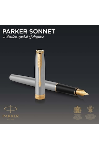 Parker Sonnet Paslanmaz Çelik Altın Tasarımlı Dolma Kalem, Orta K Diğer