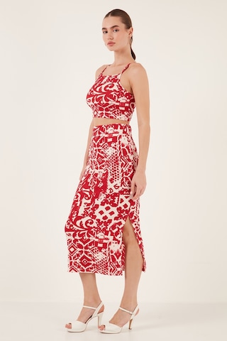 Lela Slim Fit Ip Askılı Yırtmaçlı Midi Alt-Üst Bayan Takım 5865726 Bordo