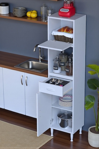 Eliusta Avelin Kapaklı Mini/midi Fırın Dolabı 50 Cm Beyaz Çok Fonksiyonlu 50x163,4x32,5 Cm Mutfak Dolabı Beyaz