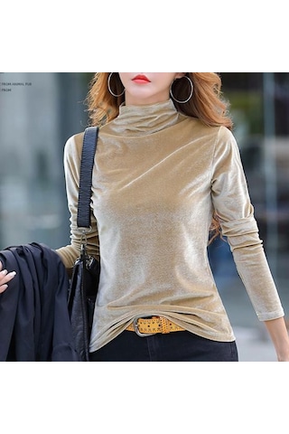 Siyah Temel Üst Esnek Soğuk Geçirmez Anti-boncuklanma Kadın Kadife Saf Renk Dip Gömlek Streetwear Siyah