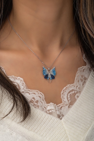 Nereze 925 Ayar Gümüş Mavi Mineli Kelebek Kolye Kadın Gümüş Kolye