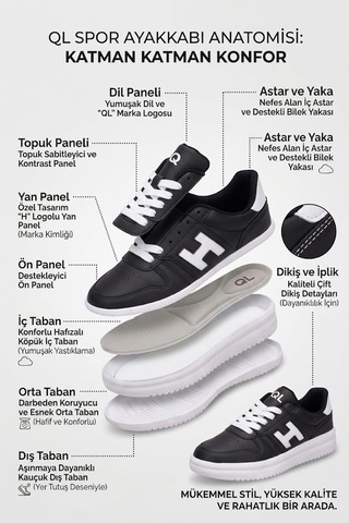 Ayakkabı Fuarı Elit Asqla1457 Kadın Klasik Sneaker Siyah - Beyaz