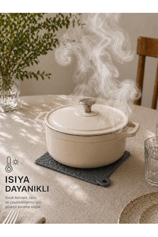 2'li Silikon Nihale Taş Model Görünüm Isıya Dayanıklı Yanmaz Yapışmaz Tencere Çaydanlık Altlığı Mutfak Aksesuarı Antrasit