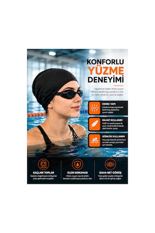 Likralı Bez Yüzücü Bonesi 20x25 Cm Esnek Hafif Yüzme Bonesi Havuz Ve Deniz Kullanımına Uygun Siyah