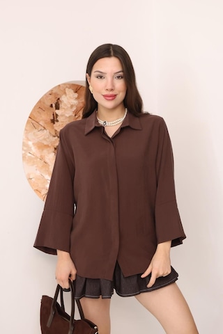 Kadın Slim Fit Dar Kesim Vücuda Oturan Uzun Kollu Kahve Gömlek Kahverengi