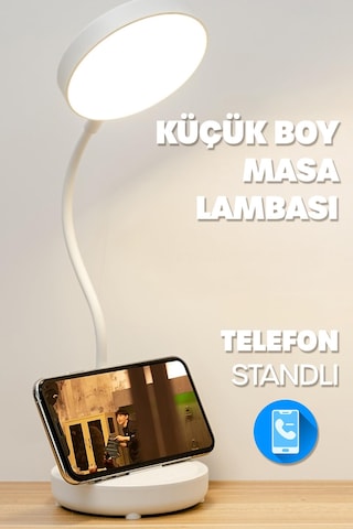 Şarjlı Masa Lambası Işık Ayarlanabilir Telefon Tutuculu Ders Çalışma Okuma Işığı Beyaz Işık 0644 Beyaz