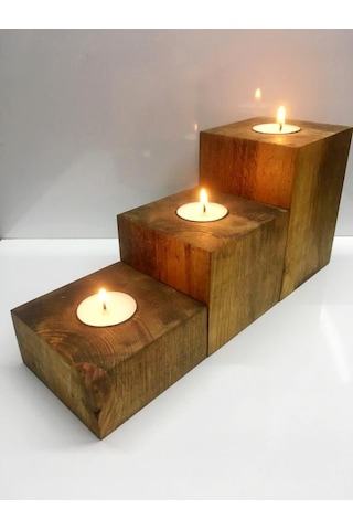 Bfdshop Dekoratif Ahşap Mumluk 3 Parça