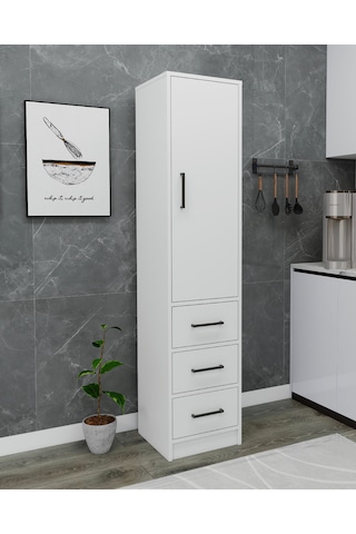 Modera Çok Amaçlı Dolap 3 Çekmeceli Kapaklı Modern Saklama Dolabı, Mutfak Banyo Dolabı, Beyaz Beyaz