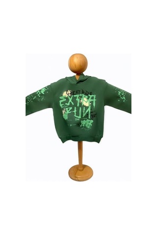 Nk Kids Erkek Çocuk Pamuklu Orta Kalınlıkta Kapüşonlu Sweatshirt-15449 YESIL