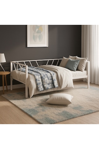 Alchera Daybed Tek Kişilik Sedir Metal Karyola Beyaz
