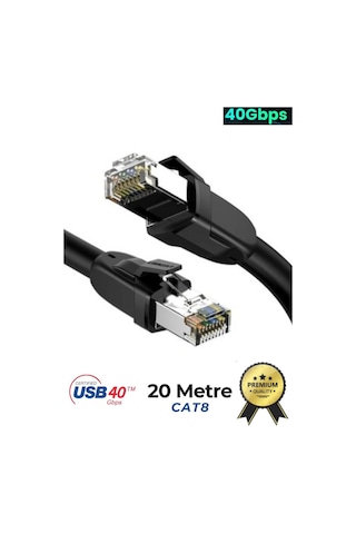 Miaxtreme Cat8 20 Metre Premium Süper Hızlı Ethernet Kablosu 40 Gigabit/s 2000mhz Metal Zırhlı Rj45 Lan Kablo