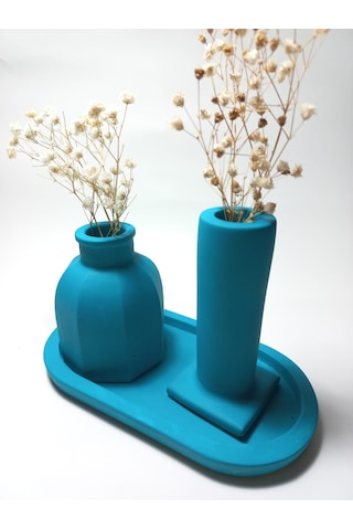 Tabaklı Dekoratif İkili Vazo Set Random Çok Renkli