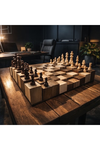 Bk Gift El Yapımı 3d Ahşap Satranç Takımı 40x40 Cm