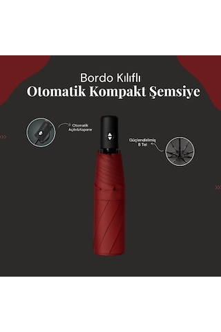 Forwhat Büro Ev Ofis Hediyesi İçin Kılıflı Otomatik Kompakt Bordo Şemsiye Gri