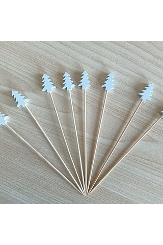 Yaozixa Beyaz 12cm Noel Ağacı Desenli Tek Kullandım Meyve Çatalı, 100 Adet/paket, Fabrika Satışı, Tatlı Ve Meyve Servisi İçin