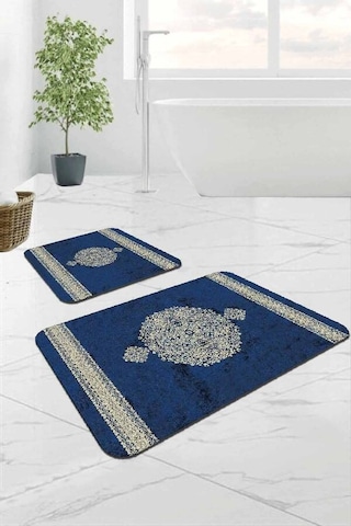Mavi Modern Klasik Banyo Halısı Klozet Paspas Seti Bs280n11