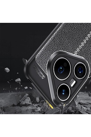 Caseonn Huawei Pura 80 Ultra Kılıf Lüks Dikiş Detaylı Deri Görünümlü Kapak Siyah