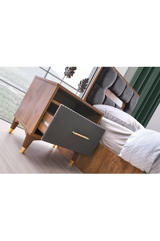 Asos Mdf Komodin Antrasit - Ceviz