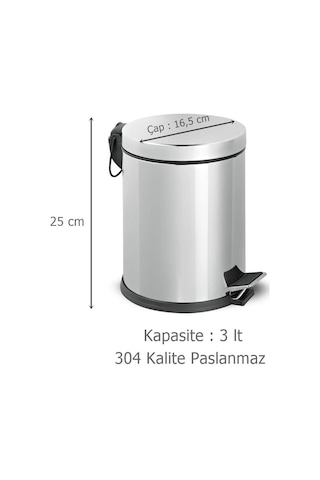 Tema 3 lt Pedallı Çöp Kovası Krom 304 Kalite Paslanmaz