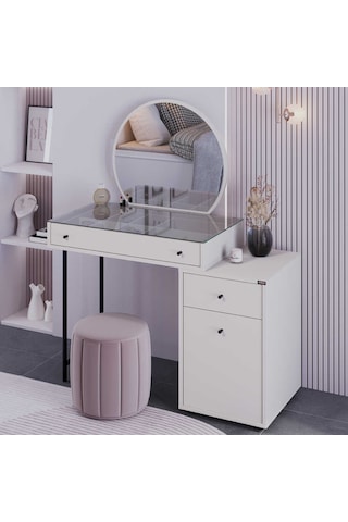Dior Aynalı Makyaj Masası - Vizon 108x134x47 Cm