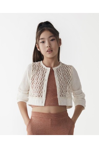 Kız Dantelli Hırka 24ynk36343 Ekru