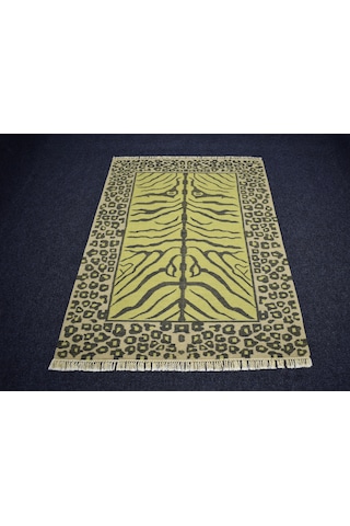 Zehra Abla Halı Yeni El Dokuma Modern Naif Leopar Tasarım Yün Kilim 7450 Çok Renkli
