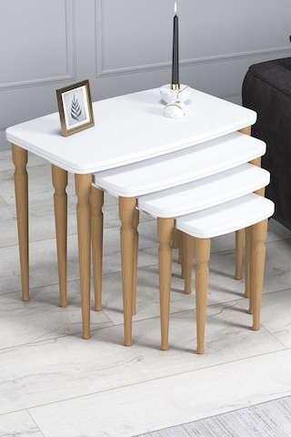 Imaj Mdf Ve Lake Boya, Beyaz 4lü Zigon Sehpa Takımı, Beyaz Gürgen Ayaklar Sehpalar Beyaz Ayaklar Açıkceviz