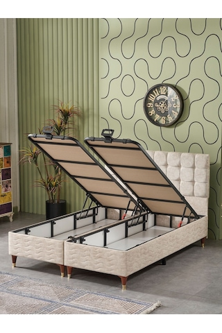 Beehanem 150x200 Bengü Çift Kişilik Baza Başlik Yatak 3 Lü Set Jery Krem Krem 150 X 200