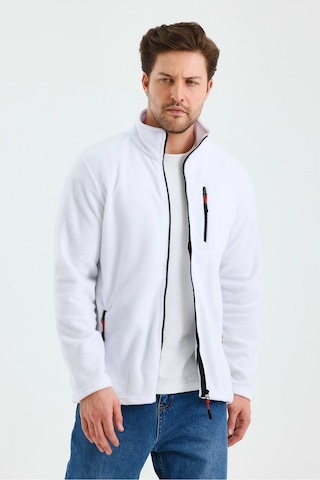 Erkek Outdoor Fermuarlı Polar Ceket Beyaz