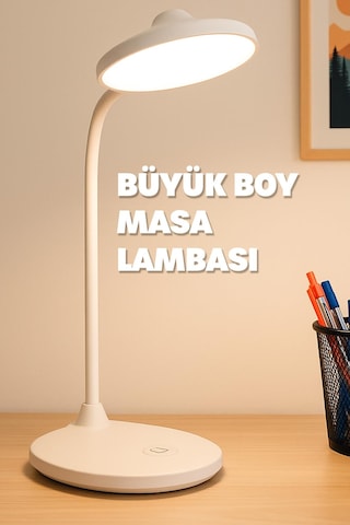 Şarjlı Masa Lambası Işık Ayarlanabilir Telefon Tutuculu Ders Çalışma Okuma Işığı Doğal Işık 1023 Beyaz