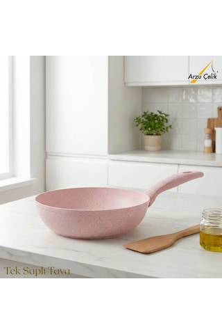 18 Cm Granit Tek Saplı Tava - Pembe Pembe