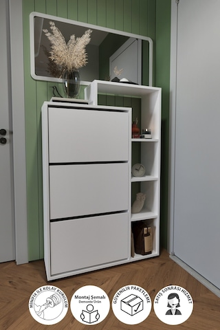 Bofigo Lego Ayakkabılık Düşer Kapak Raflı Ayakkabılık Beyaz