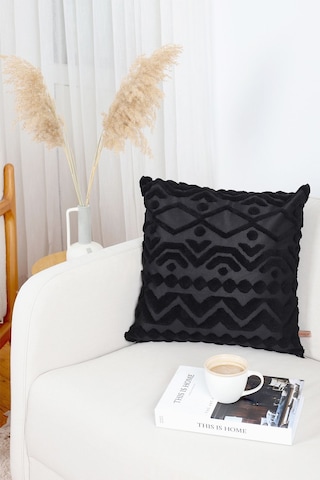 Bohem Özel Tasarım Punch Panç Desen Kare Dekoratif Kırlent Kılıfı 43x43 cm Letta Siyah