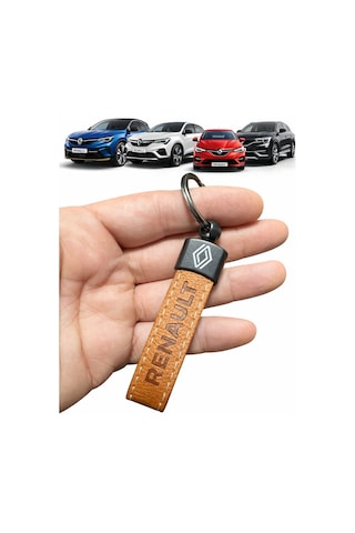 Renault Ve Logolu Anahtarlık Suni Deri Kahverengi