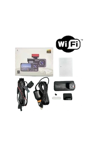 Araç Kamerası - 3 Kameralı Wifi Ön , İç Arka Full Hd Dvr Araç İçi Ekranlı Kamera