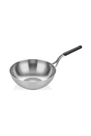 Çelik Wok Tava 28cm - Silikonlu Sap Gri